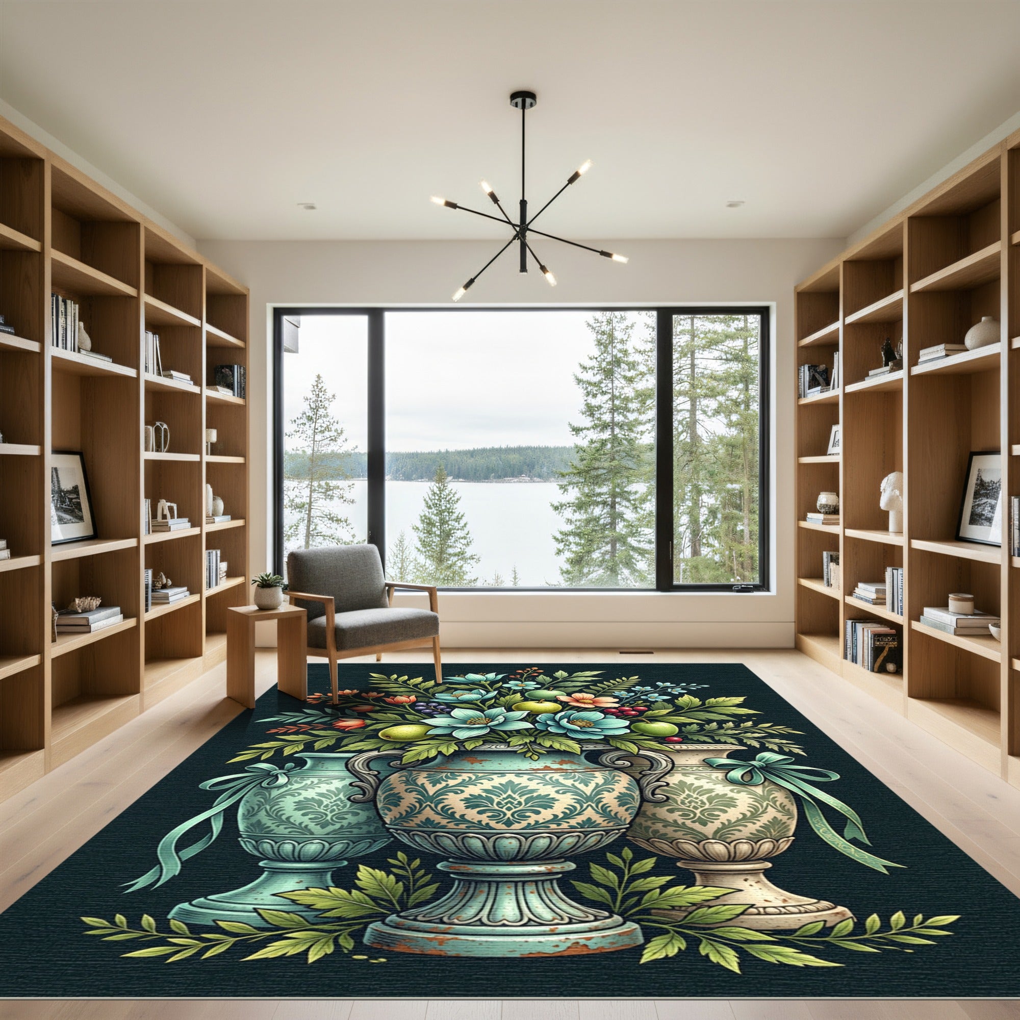 Vintage Floral Bouquet Urn Composition Rug