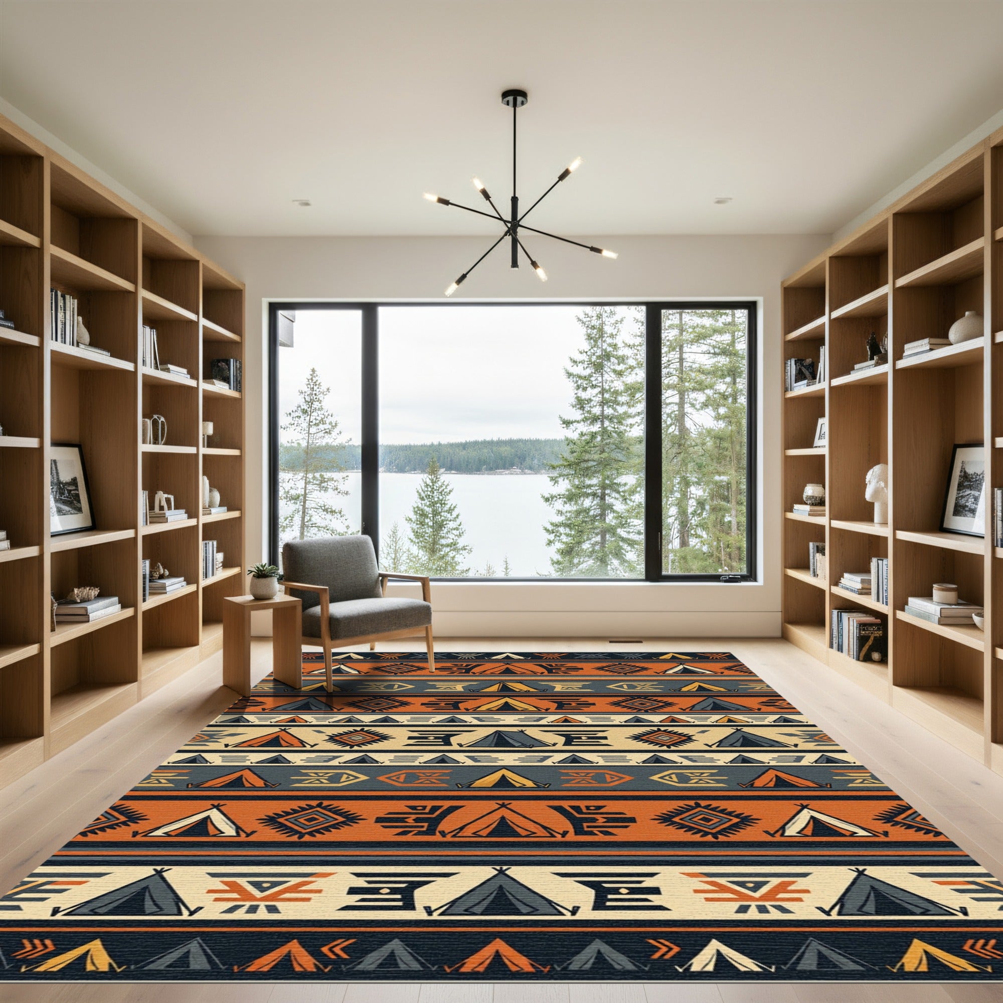 Earthy Geometric Camping Tent Stripe Rug