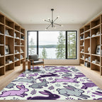 Playful Lavender and Gray Leaping Bunnies Rug