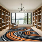 Abstract Copper and Charcoal Flowing Curve Rug
