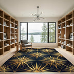 Golden Celestial Radiance Navy Starry Art Rug