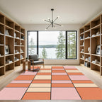 Peach Coral Pink Geometric Blocks Rug