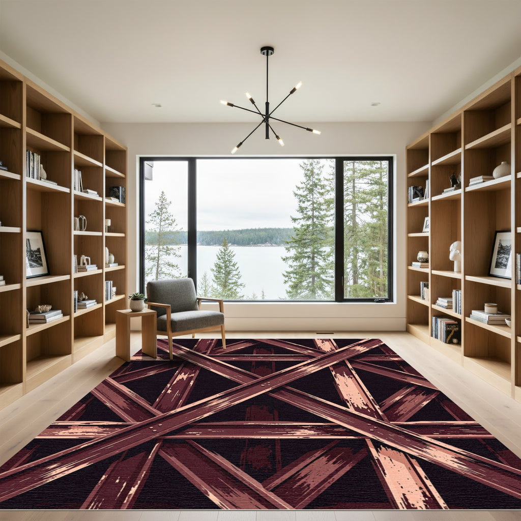 Deep Redwood Textured I-Beam Overlap Rug