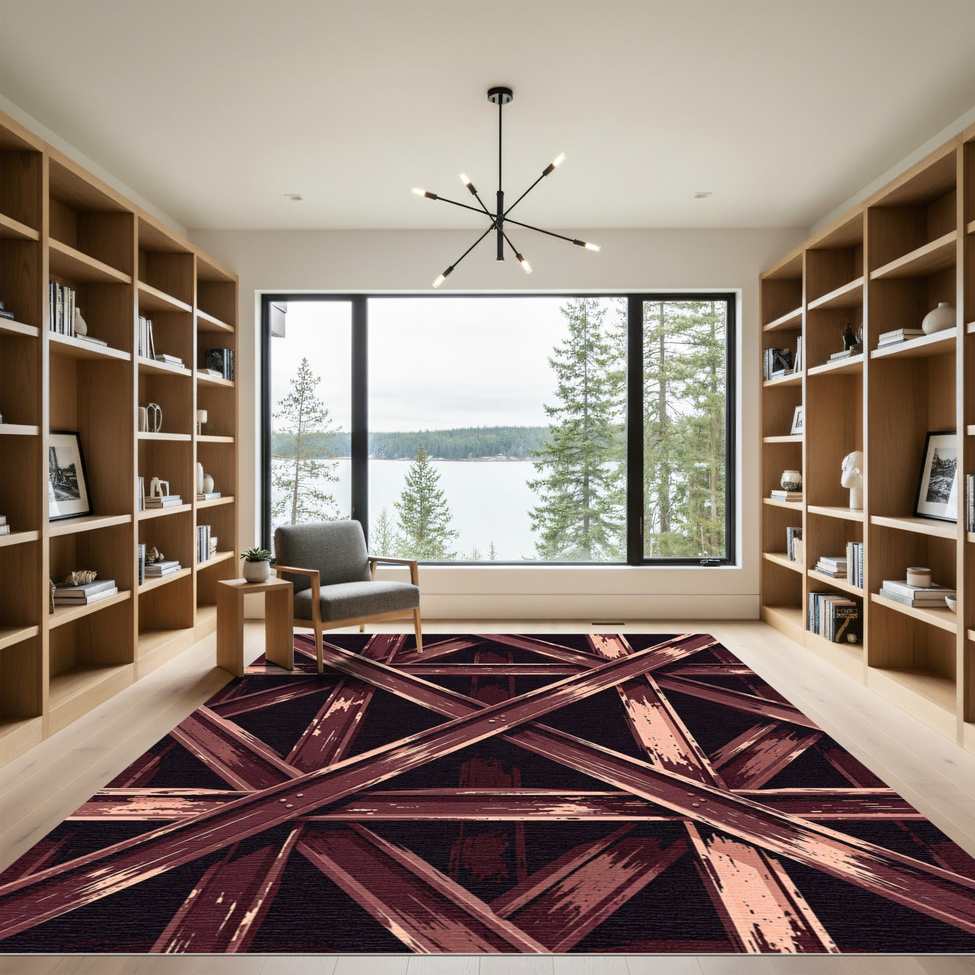 Deep Redwood Textured I-Beam Overlap Rug