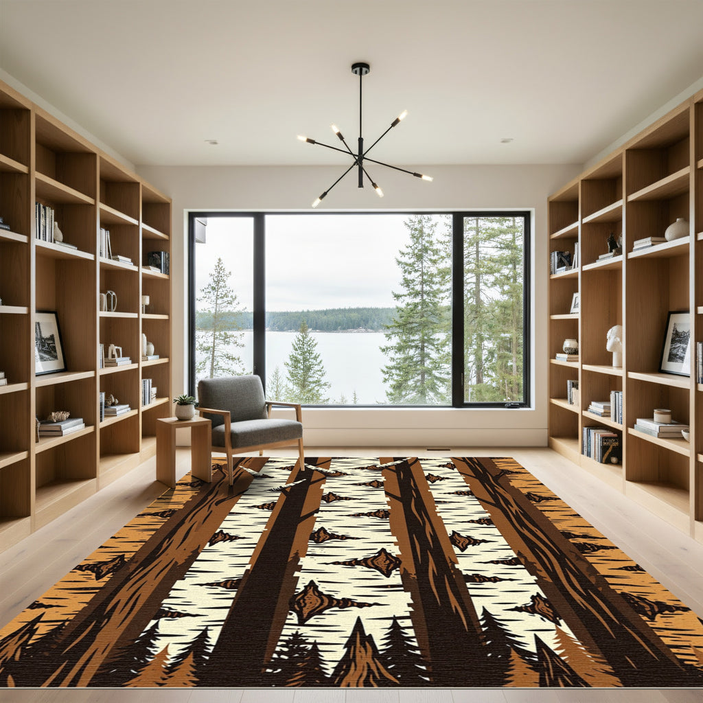 Earthy Birch Forest Silhouette Woodland Rug