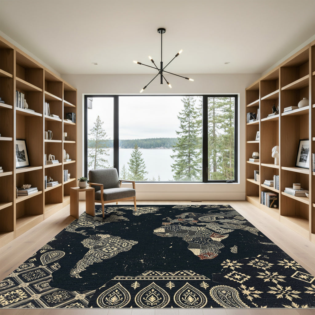Global Patchwork Map Paisley Accents Rug