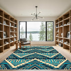 Geometric Step Pyramid Teal Aztec Art Rug