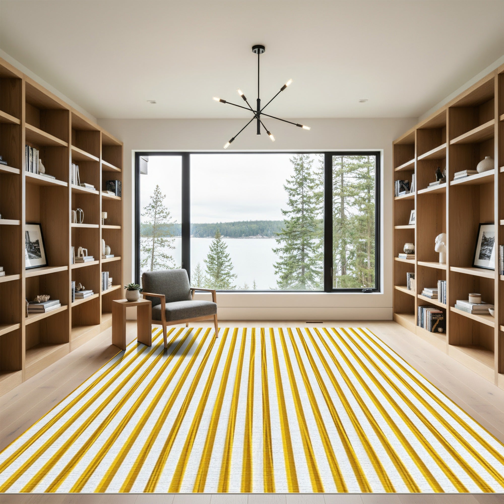 Modern Golden Yellow Vertical Stripe Rug