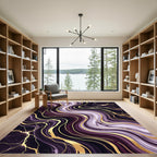 Elegant Purple Golden Marble Swirl Rug