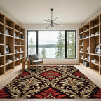 Elegant Gold and Crimson Damask Rug