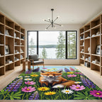 Cute Fox and Meadow Wildflowers Rug