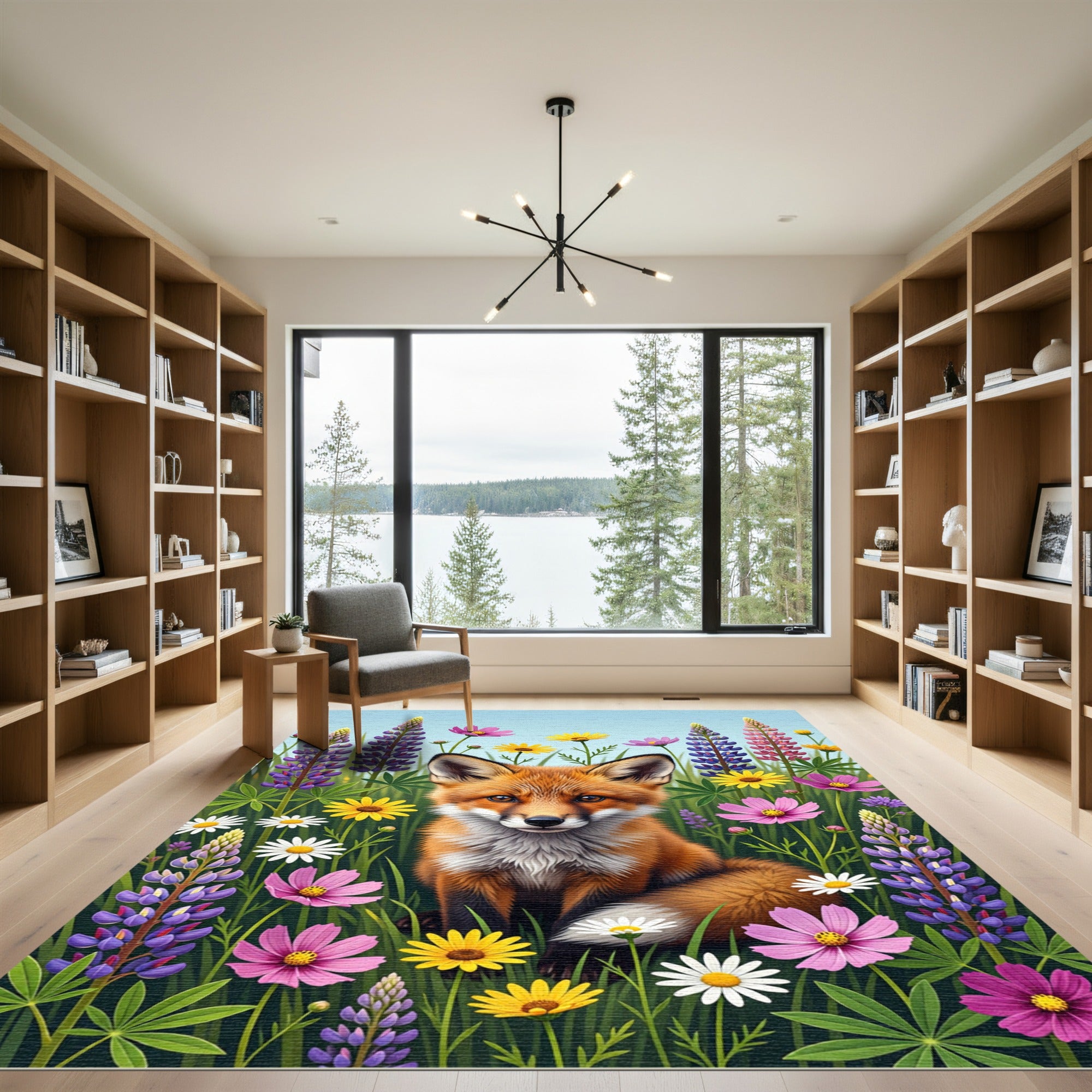 Cute Fox and Meadow Wildflowers Rug