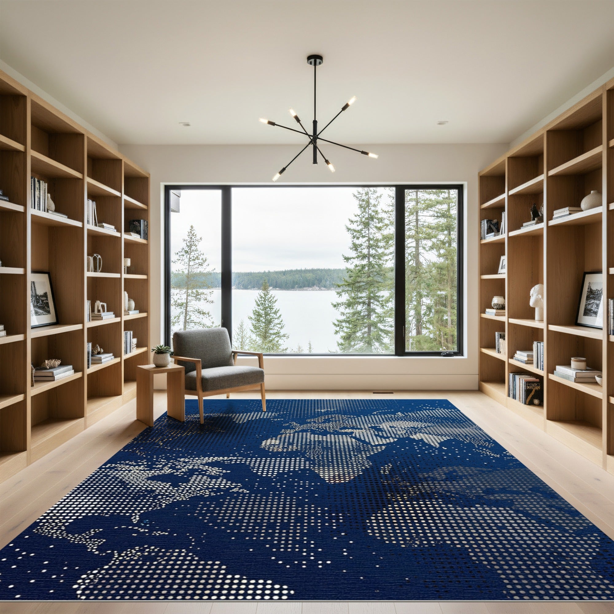 Dotted World Map Navy Blue Tapestry Rug