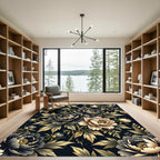 Dark Floral Peony Gold Leaf Rug