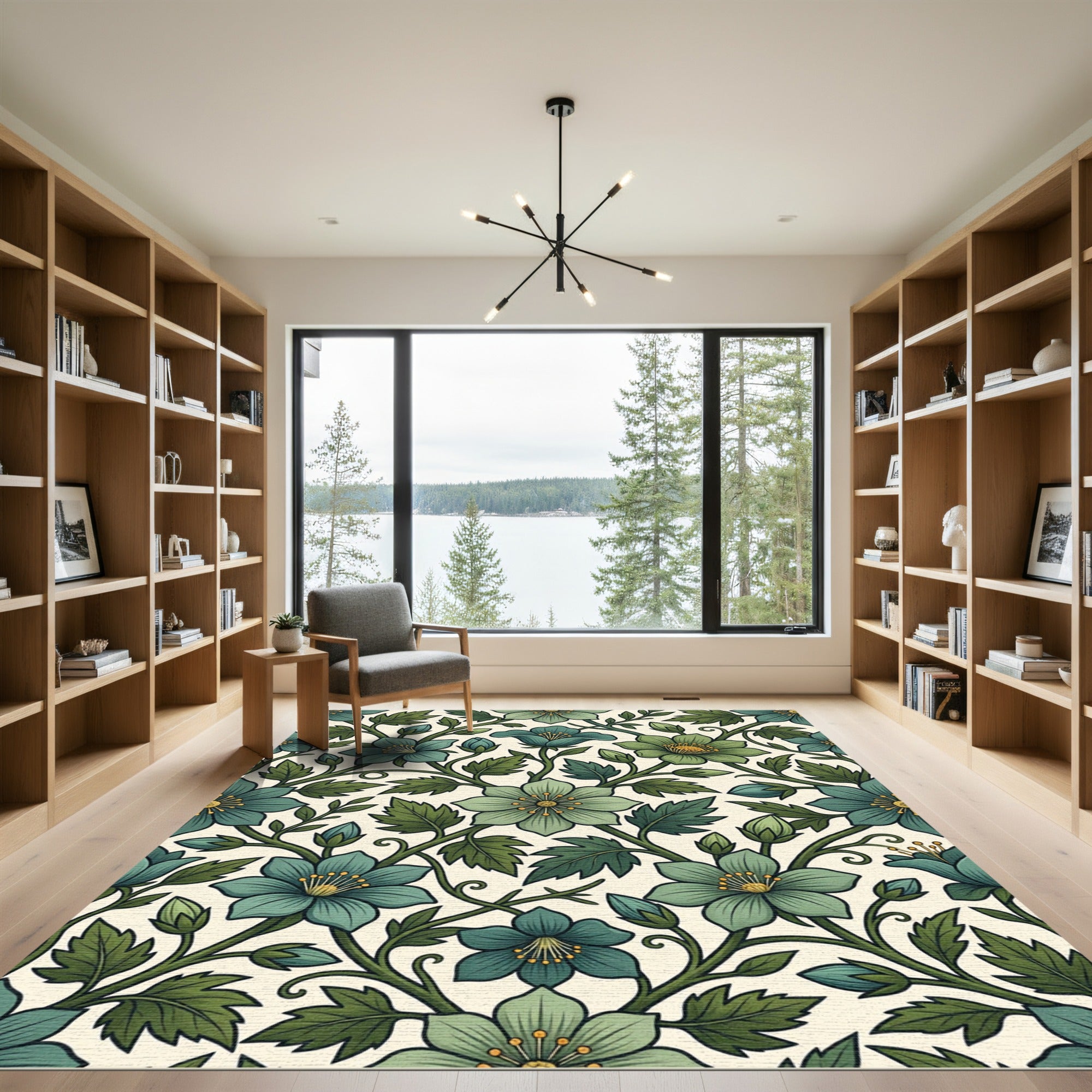 Elegant Sage and Teal Floral Vine Rug