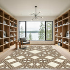 Elegant Neutral Lattice Diamond Cream Rug