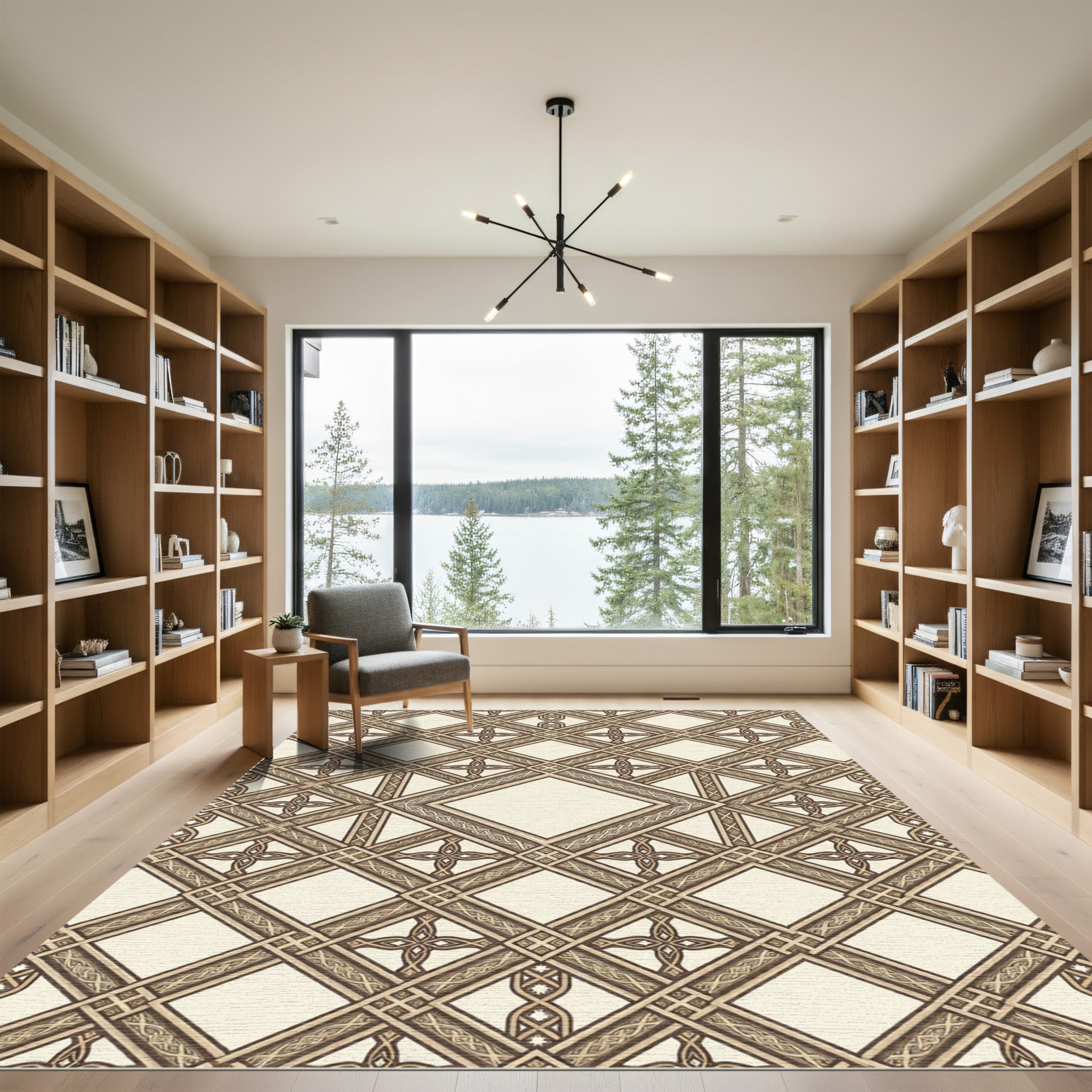 Elegant Neutral Lattice Diamond Cream Rug