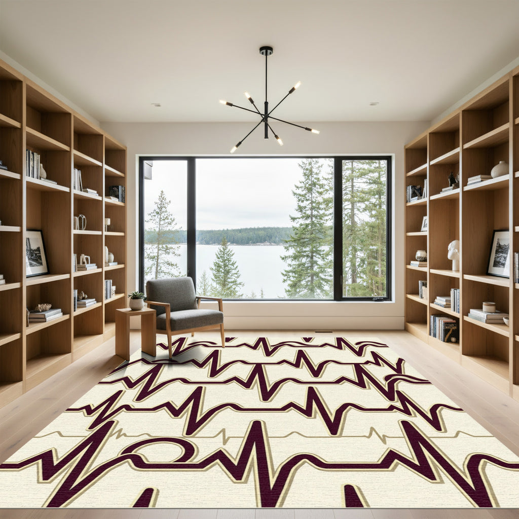 Modern Heartbeat EKG Cream Maroon Rug