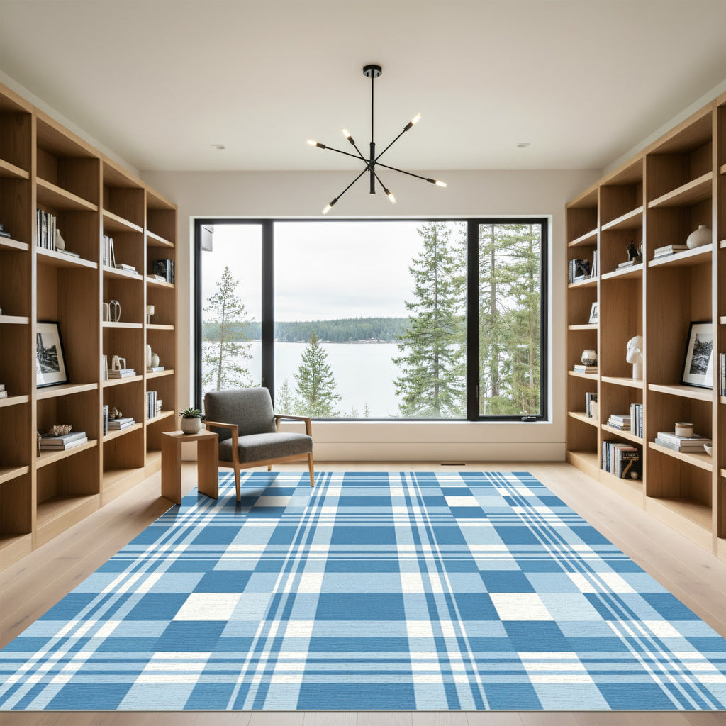 Blue Classic Plaid Checkered Arrangement Rug