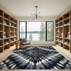Black White Feathered Chain Medallion Rug