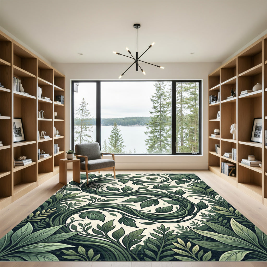 Lush Emerald Botanical Vine Scroll Rug