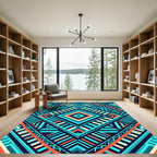 Vibrant Teal and Orange Geometric Diamond Rug