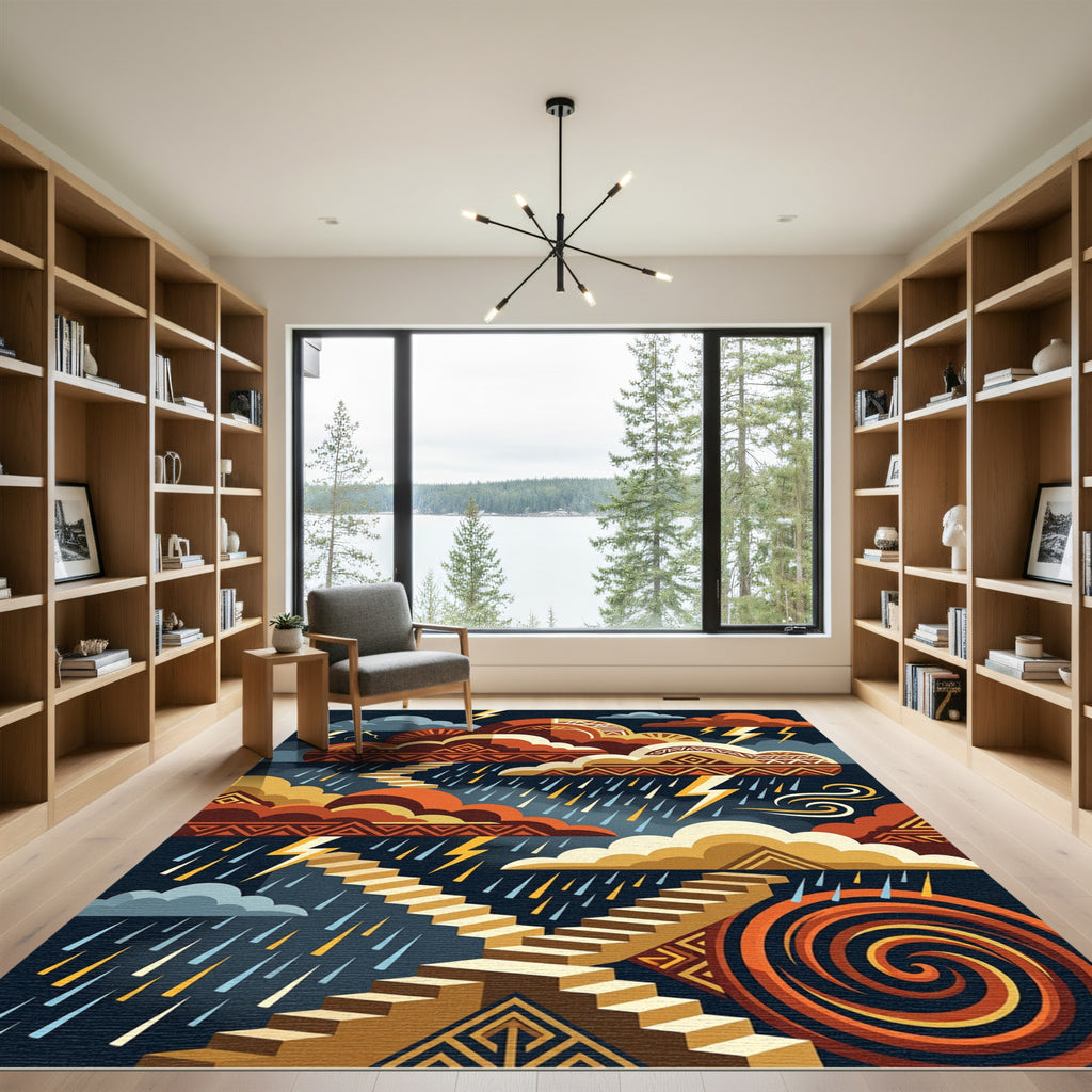 Celestial Storm Geometric Staircase Art Rug