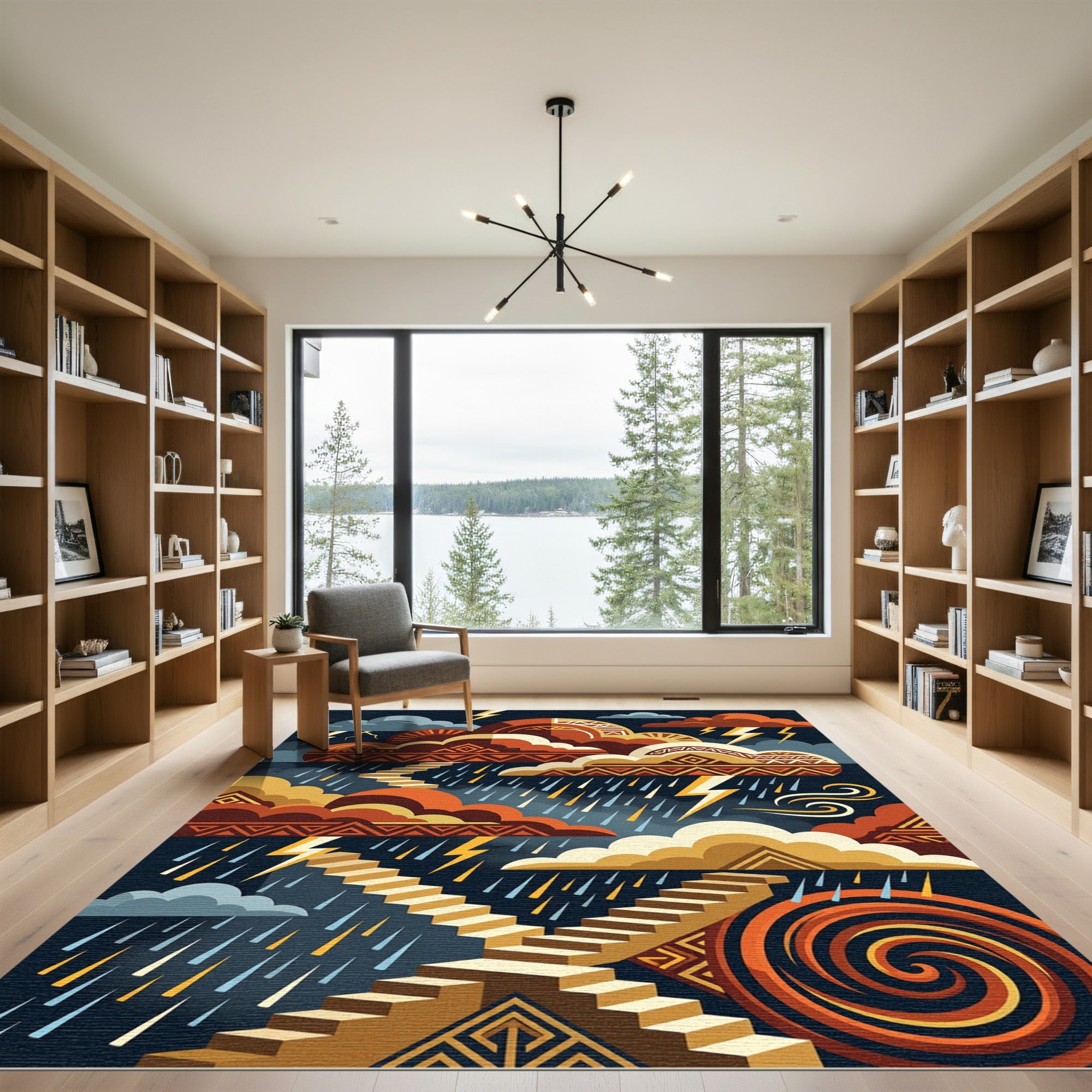 Celestial Storm Geometric Staircase Art Rug