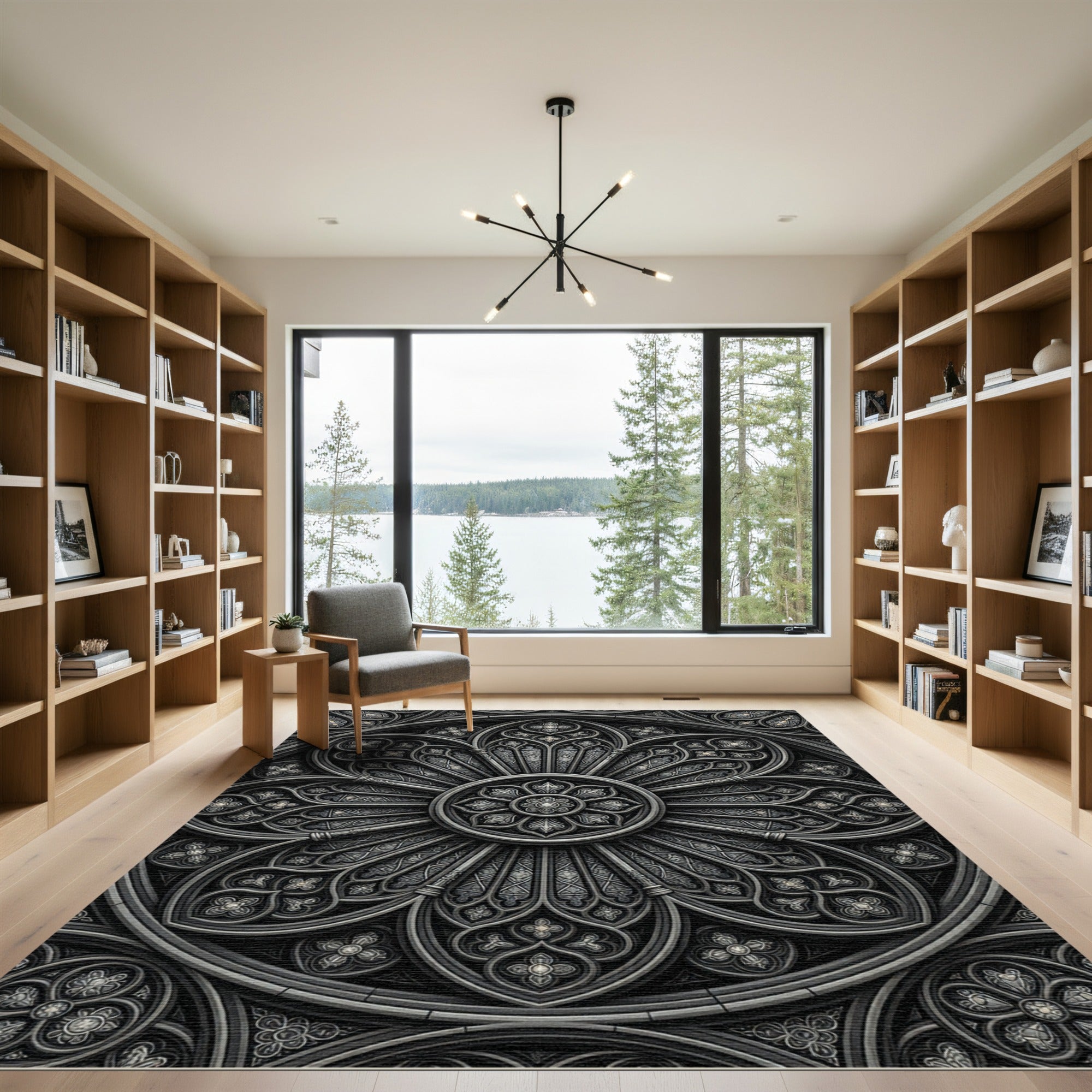 Gothic Charcoal Architectural Rose Medallion Rug