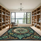 Ornate Gold Compass Sage Foliage Rug