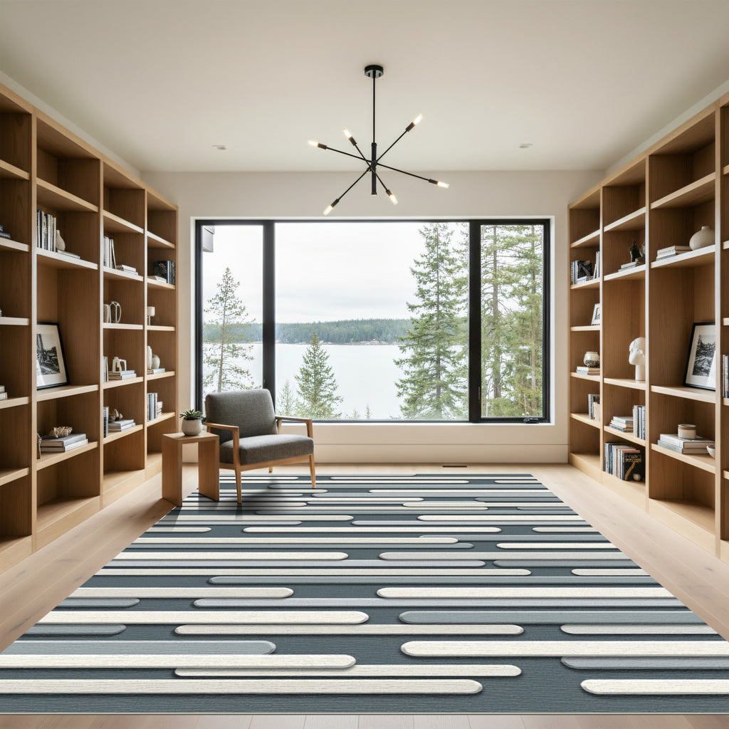 Modern Gray and Ivory Horizontal Stripe Rug