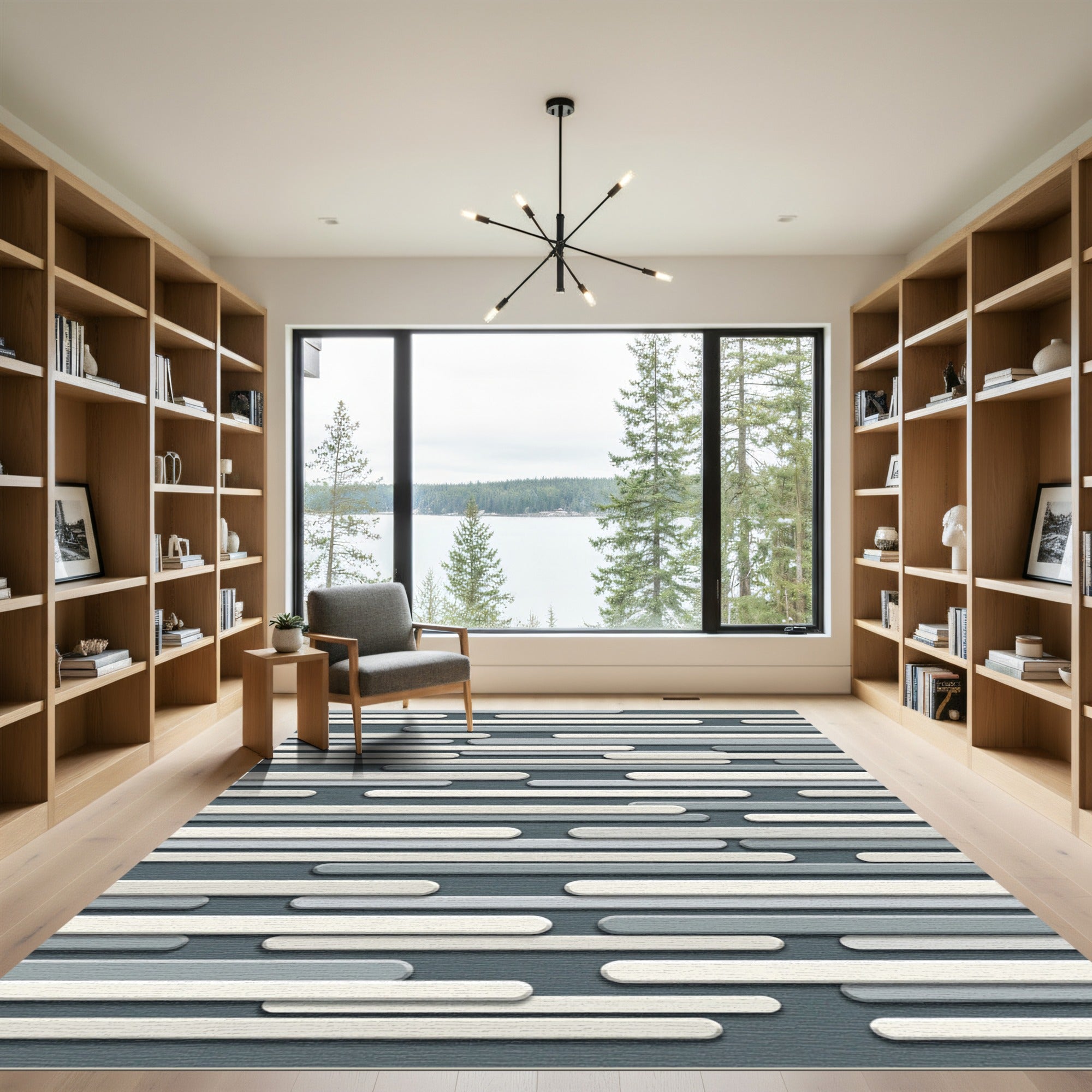 Modern Gray and Ivory Horizontal Stripe Rug