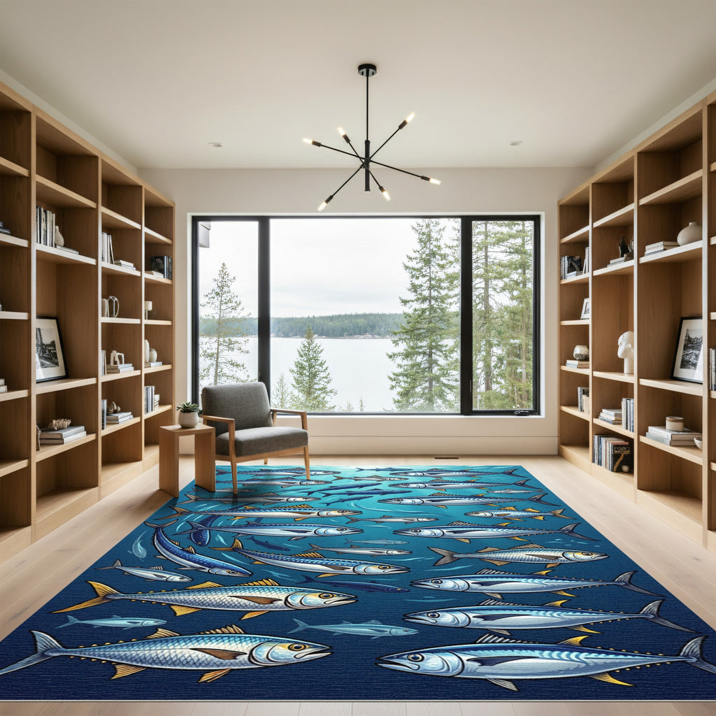 School of Silver Fish Ocean Rug
