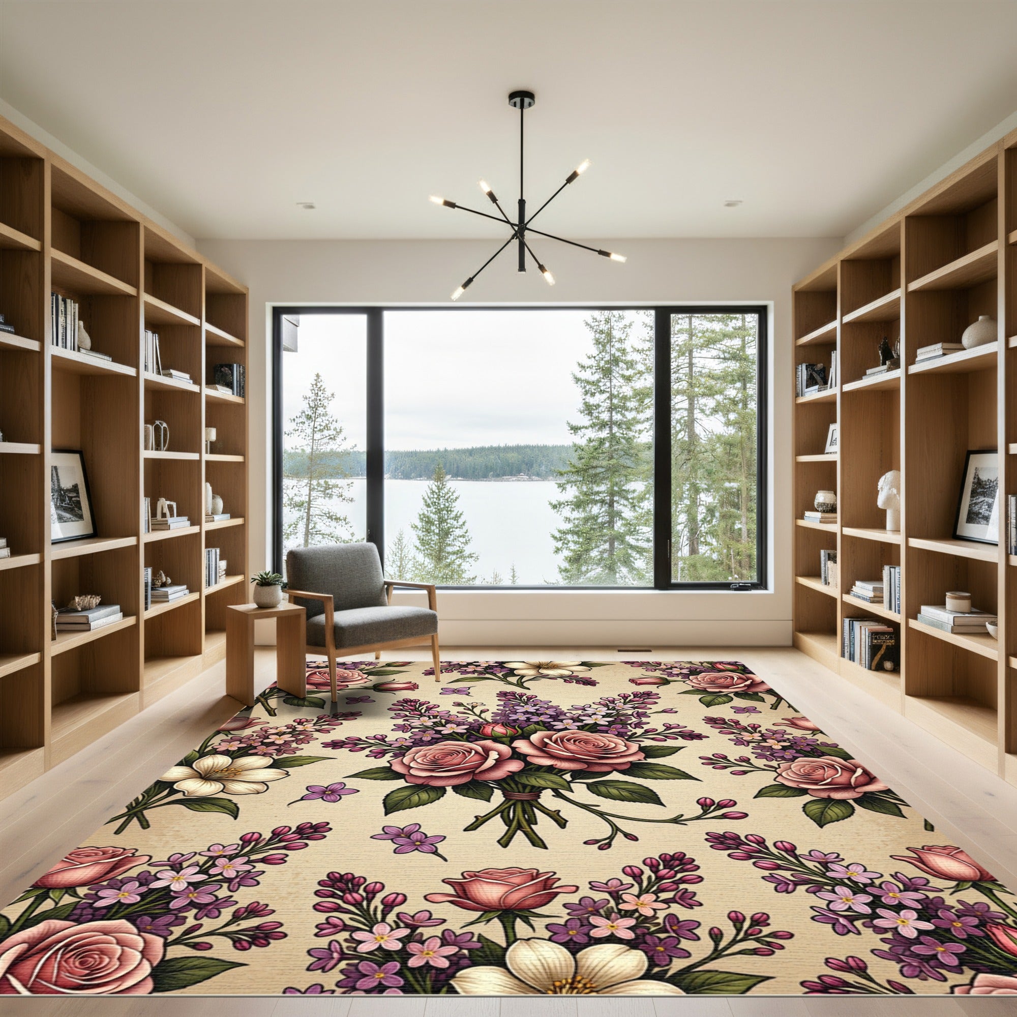 Vintage Pink Rose and Lilac Bouquet Rug