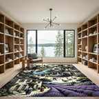 French Village Lavender Field Scene Rug