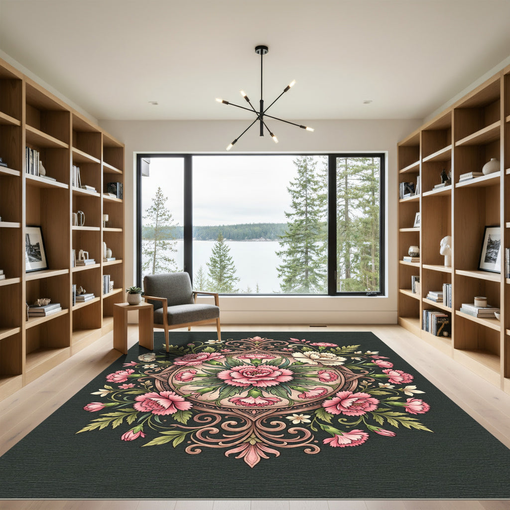 Pink Floral Medallion Symmetry Rug