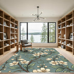 Elegant Sage Green Cherry Blossom Branch Rug