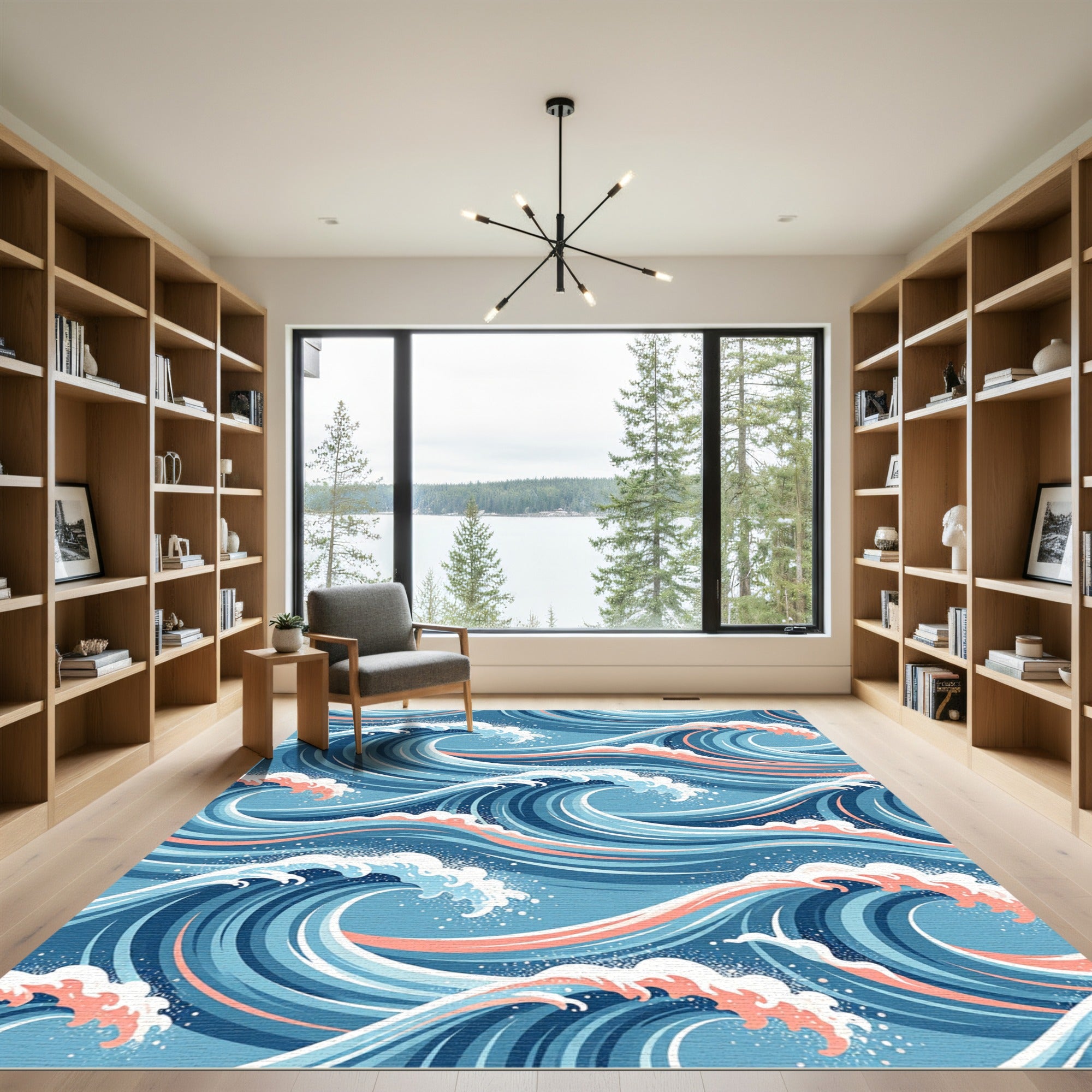 Japanese Blue Wave Sea Swirl Rug