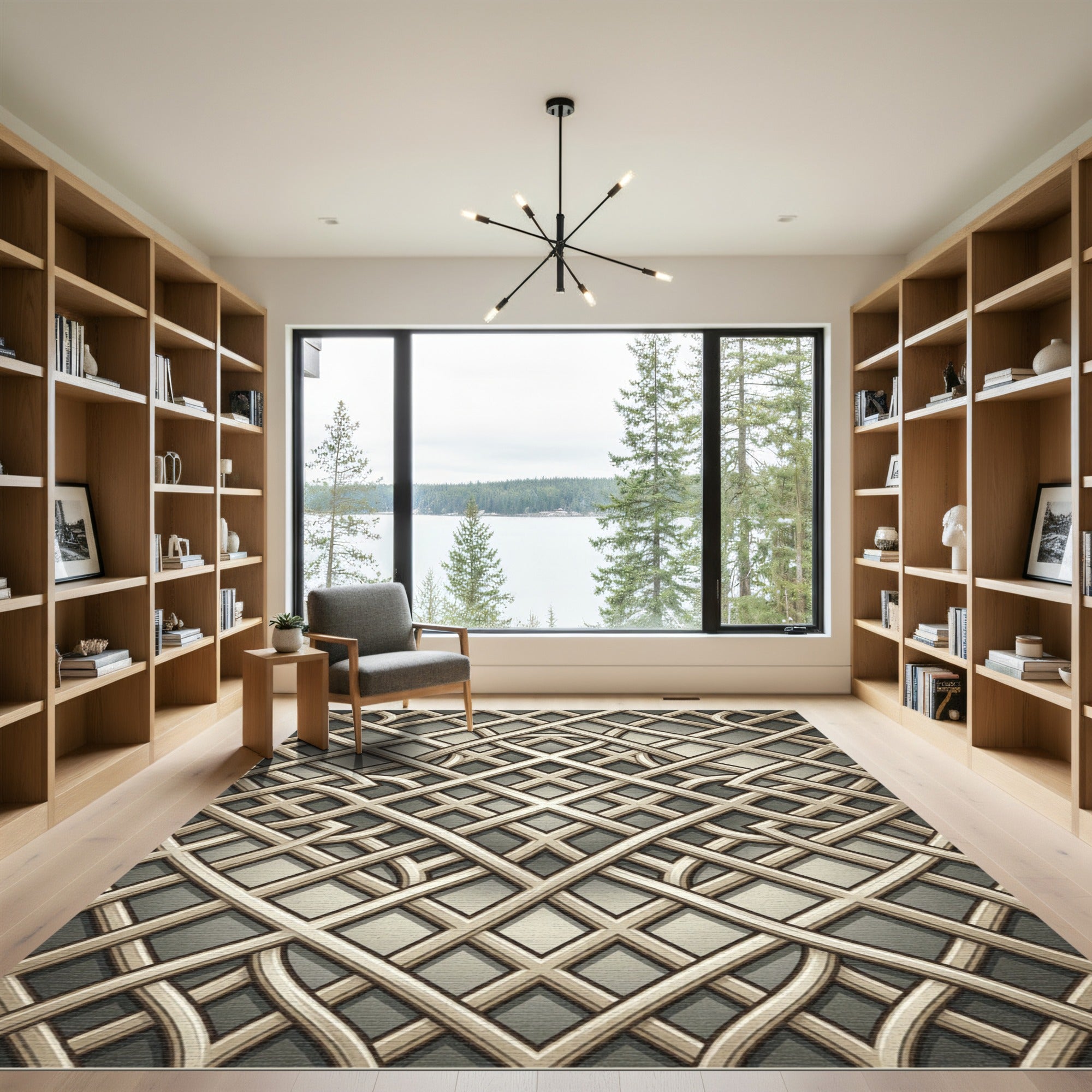 Intricate Lattice Geometric Net Rug