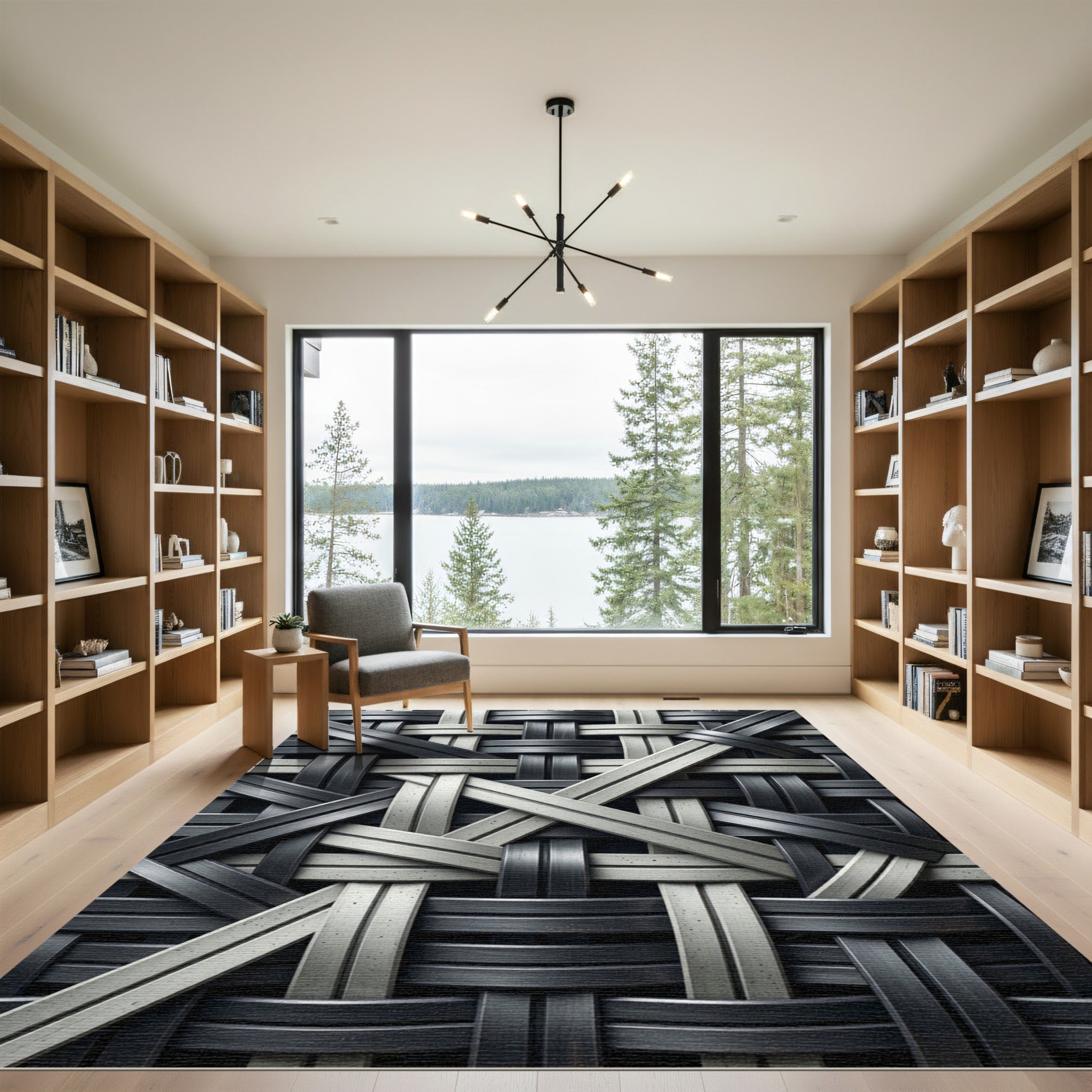 Monochromatic Woven Metallic Intersecting Grid Rug