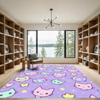 Kawaii Pastel Cat Starry Meadow Rug
