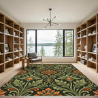 Orange Green Floral Scrollwork Serenity Rug