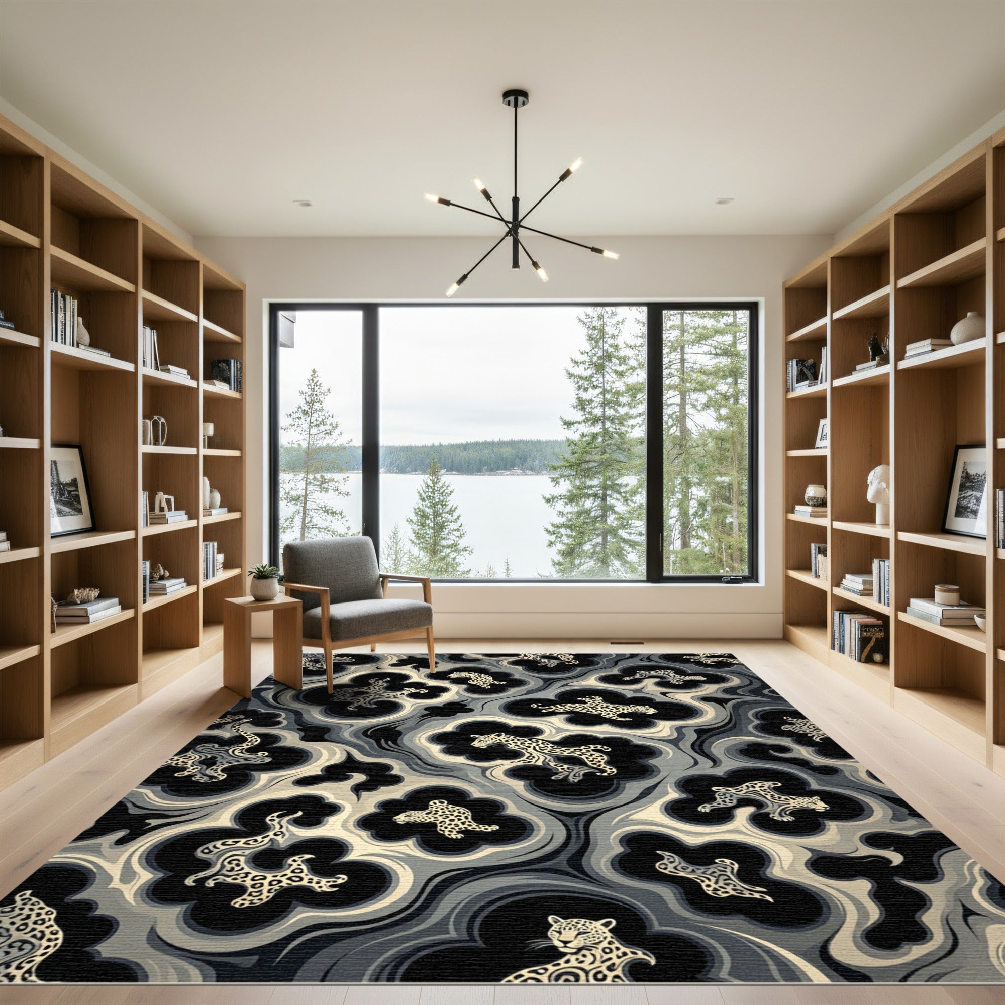 Monochromatic Leopard Cloud Abstract Rug