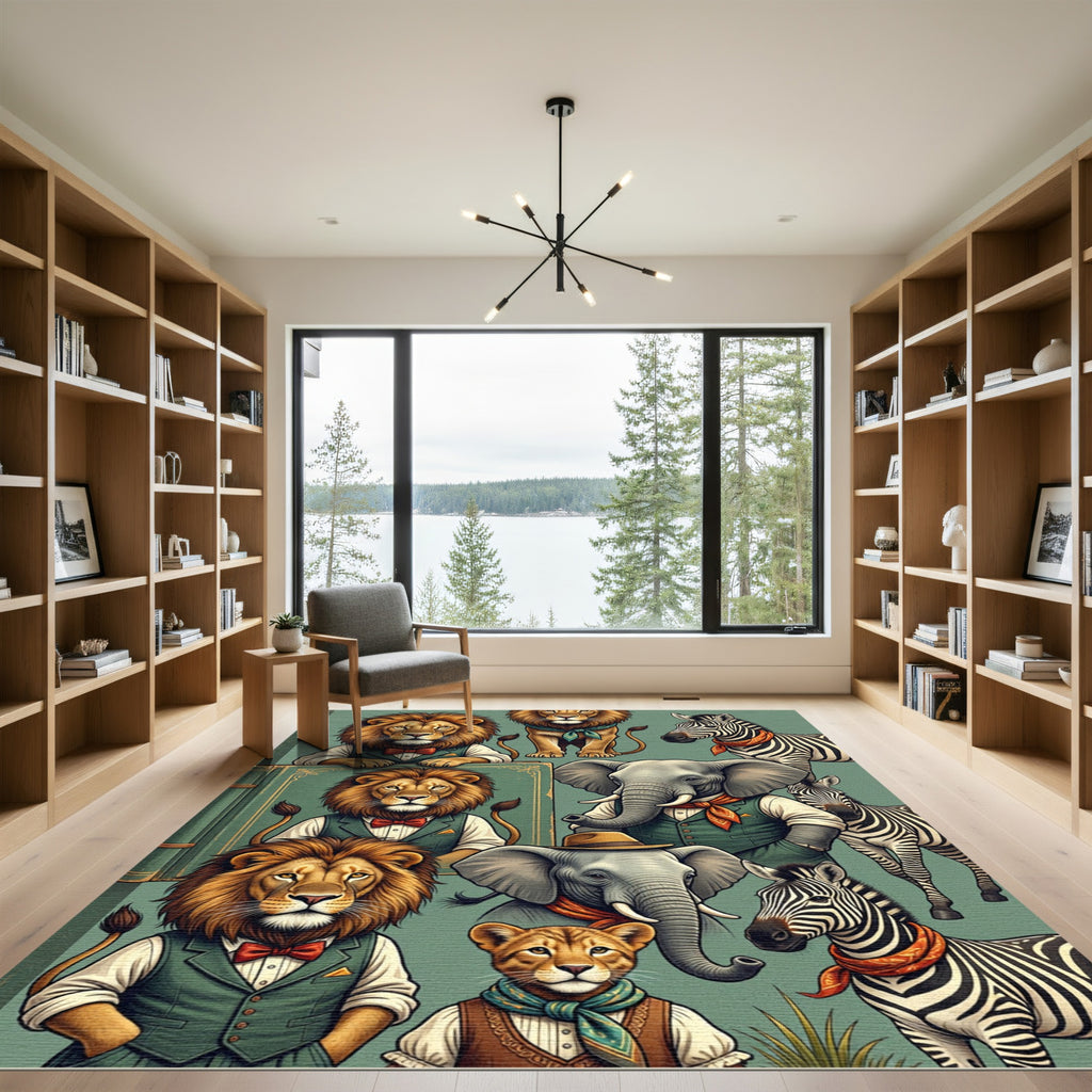 Whimsical Safari Animals in Dapper Attire Rug