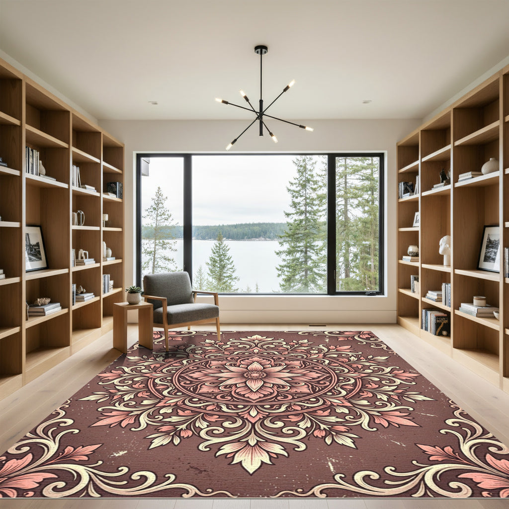Vintage Dusty Rose Floral Mandala Rug