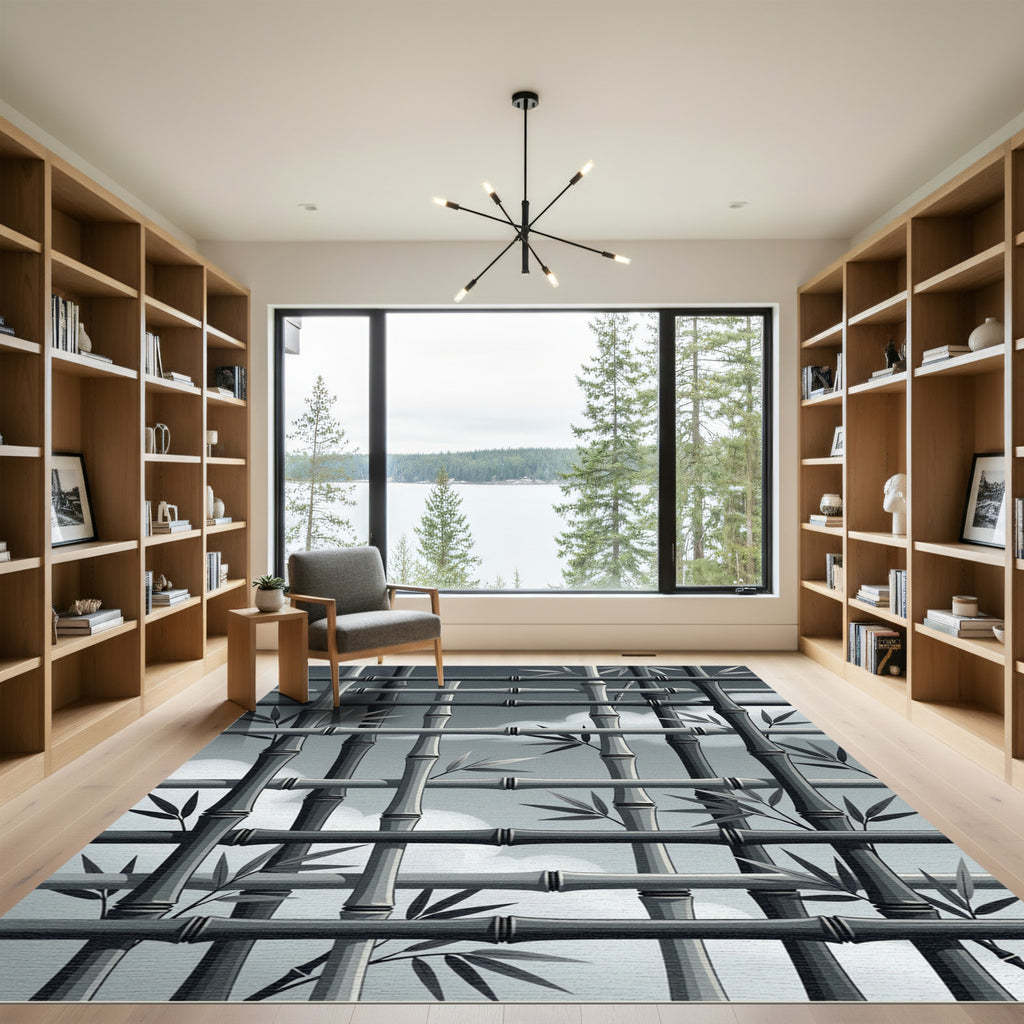 Monochromatic Bamboo Lattice Foliage Rug
