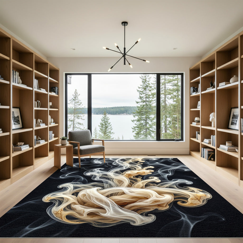 Ethereal Cream Smoke Swirl Wave Rug