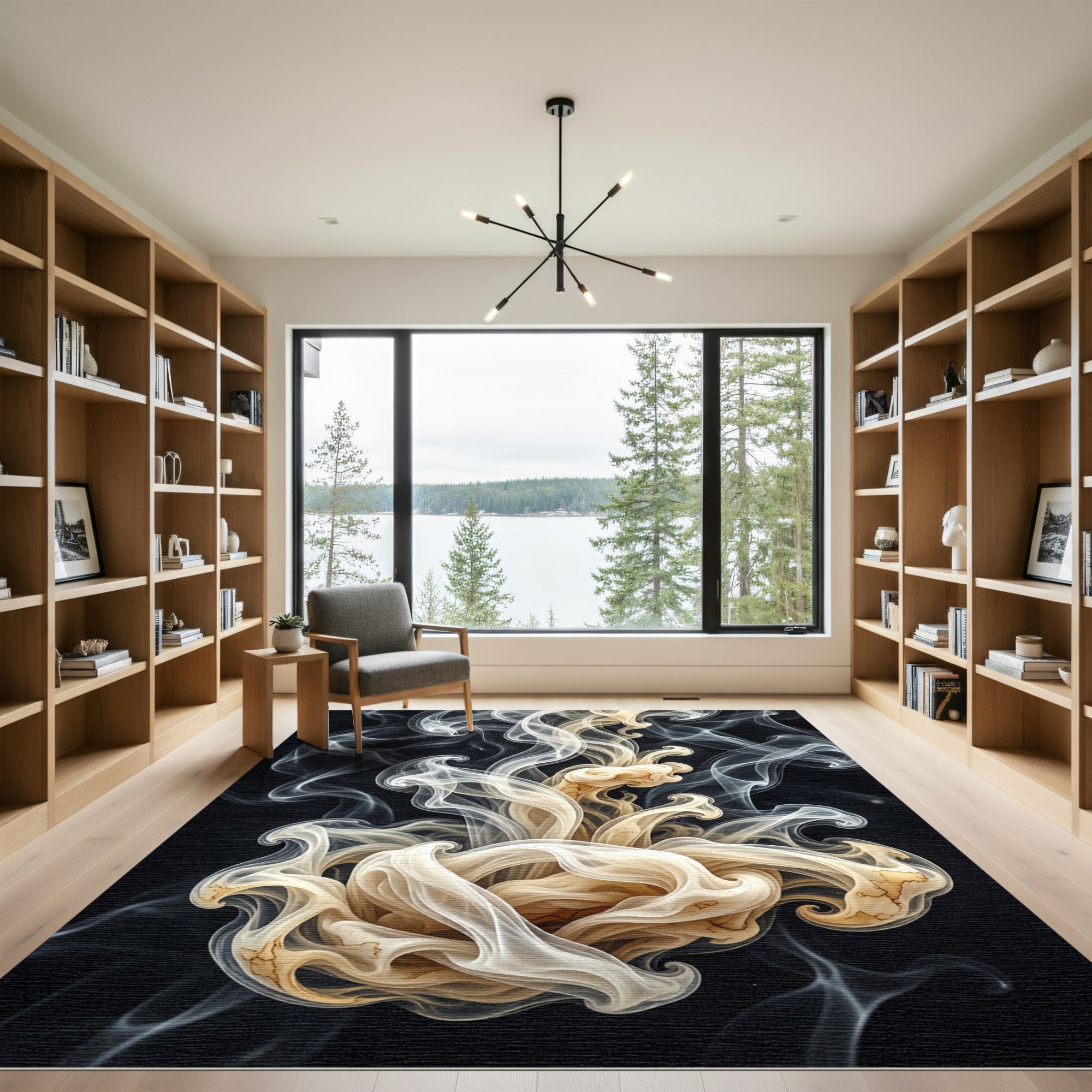 Ethereal Cream Smoke Swirl Wave Rug