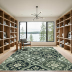Vintage Green Floral Quatrefoil Rug