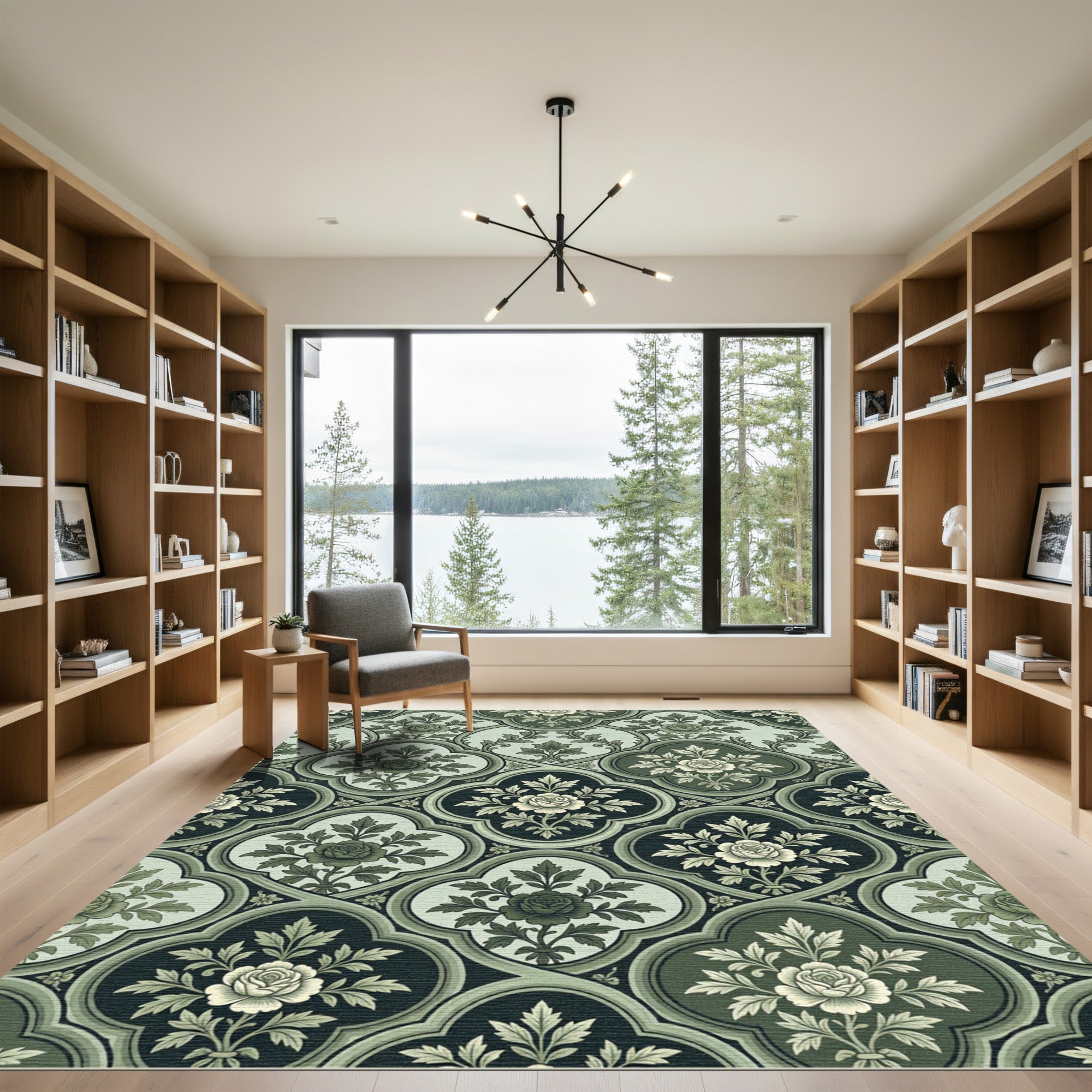 Vintage Green Floral Quatrefoil Rug